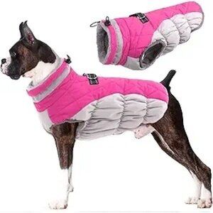 Lele Pet Quilted Windproof Dog Jacket Fleece Vest Pink Grey Reflective Coat Larg